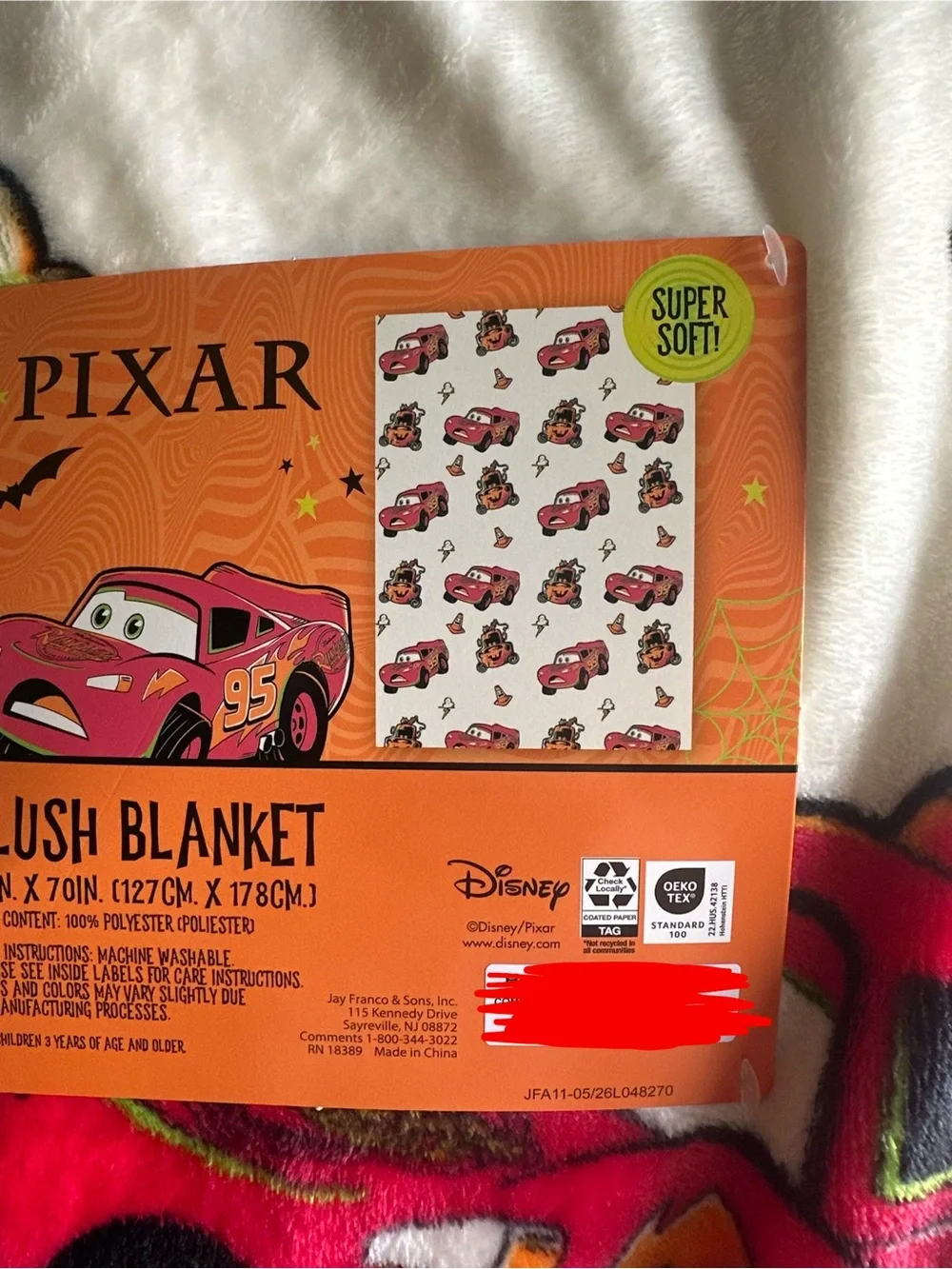 Disney Plush Blanket - White, Red and Orange Lightning McQueen